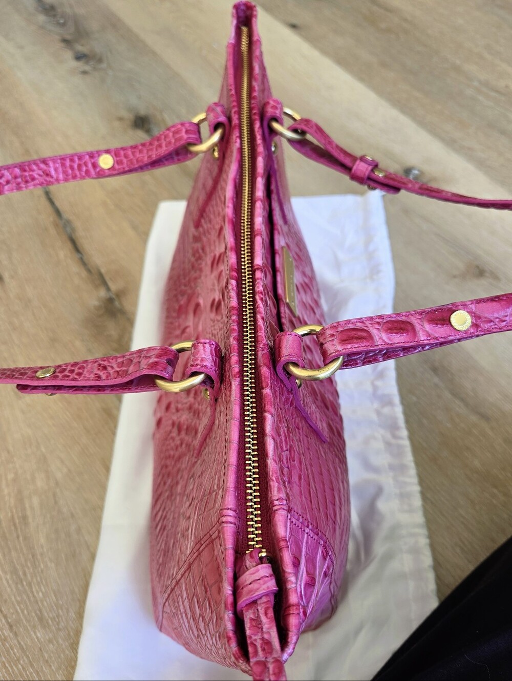Brahmin Pink Croc-Embossed Tote Bag - Picture 10 of 16